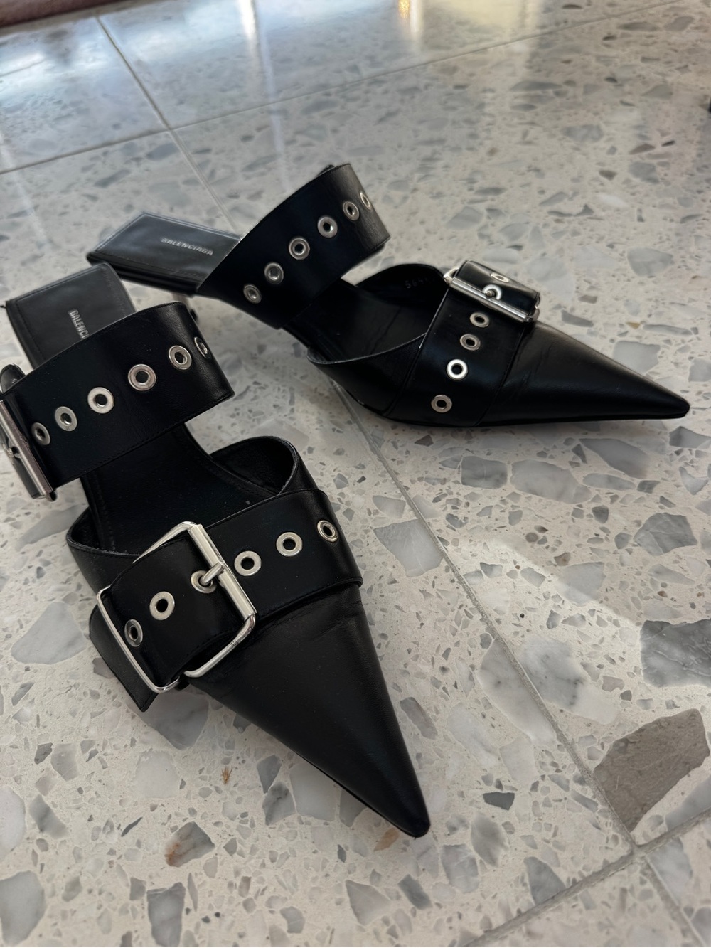 Balenciaga Edgy Black Leather Buckle Mules, size 40.5 - Picture 3 of 5
